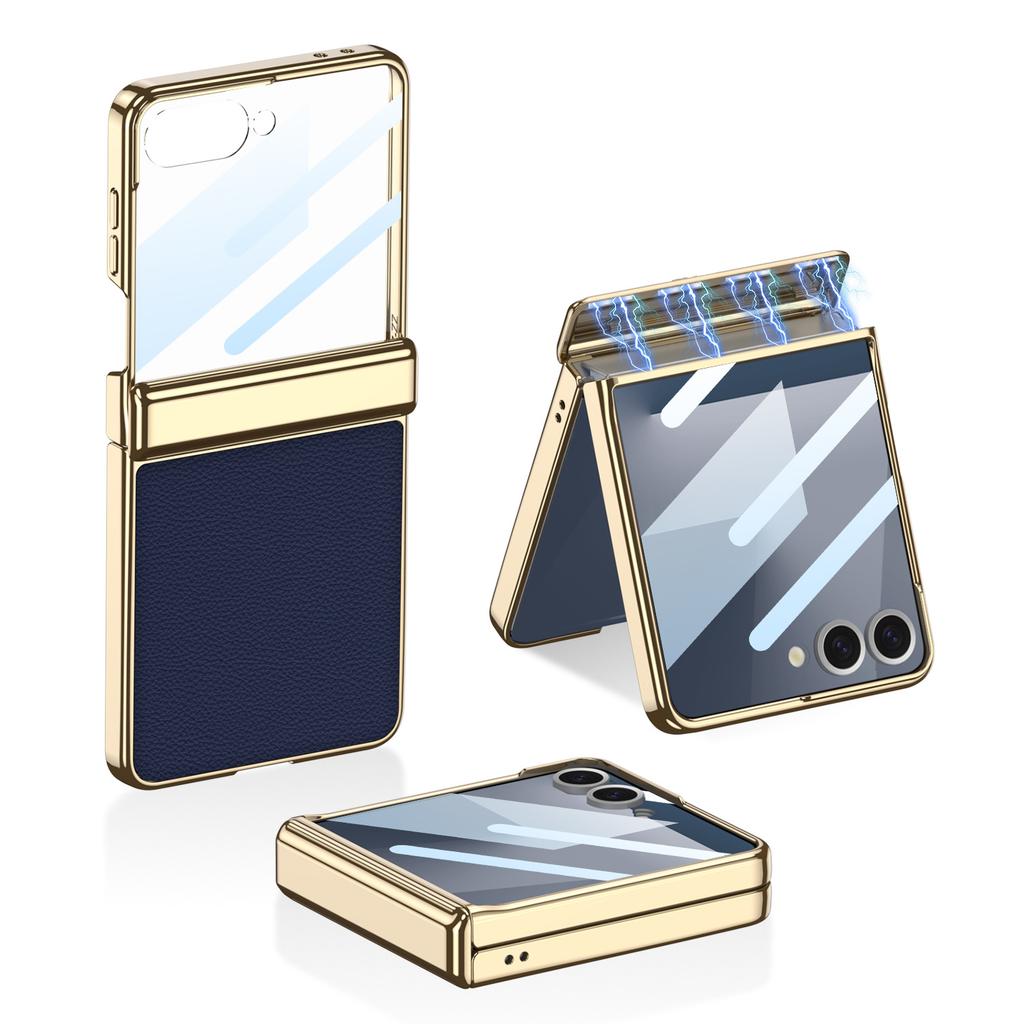 Samsung Z Flip7 Mobile Phone Case Magnetic Folding Hinge Case Film Integrated Electroplating PC Leather Protection Case