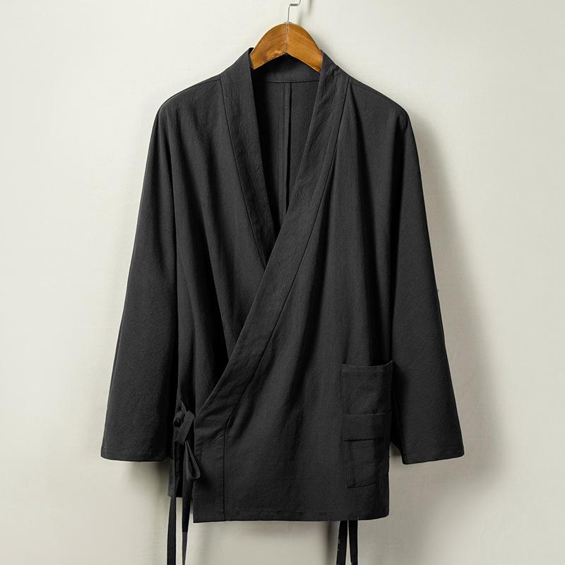 

Осенняя хлопковая льняная куртка мужская ретро свободная посадка мужская ханьфу мужская S чёрный