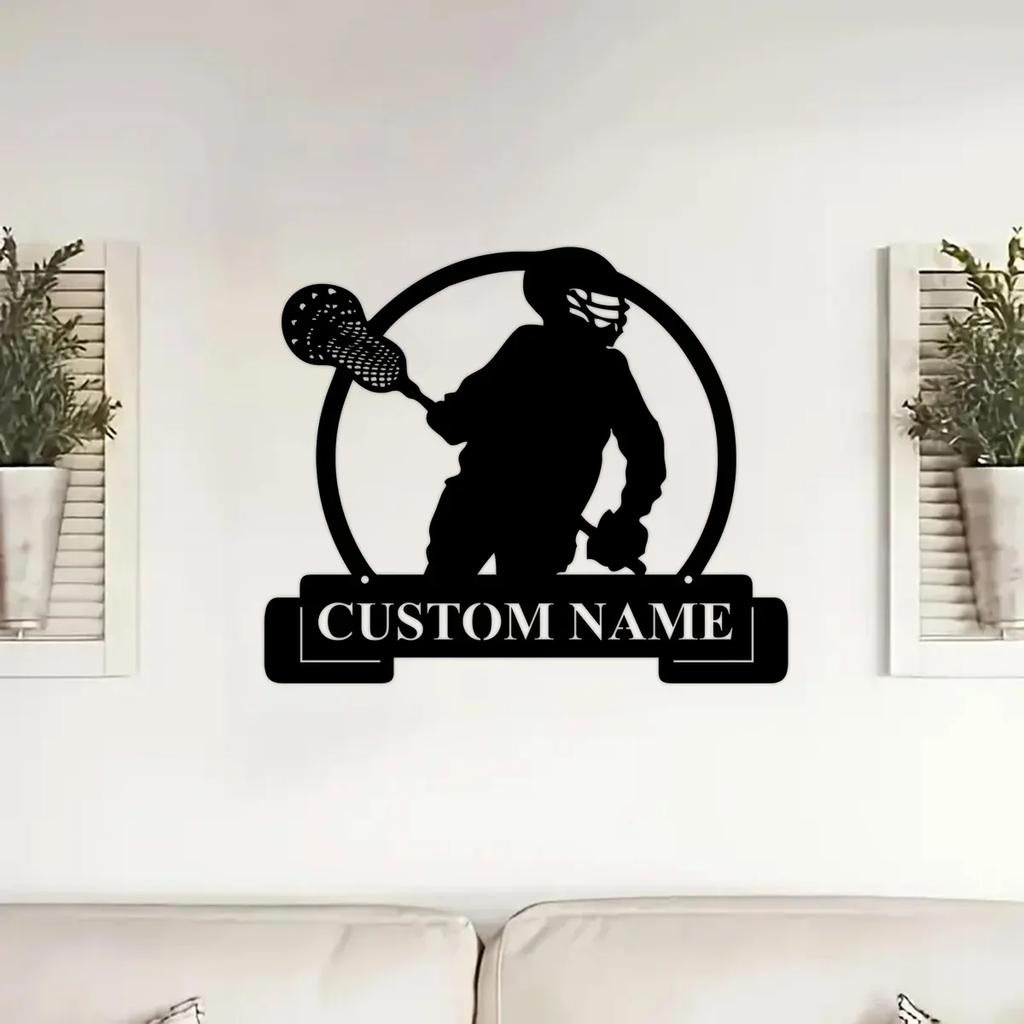 Metal Wall Art for Living Room, Personalized Name Sign, Rustic Farmhouse Decor, Gift for Lacrosse Player
