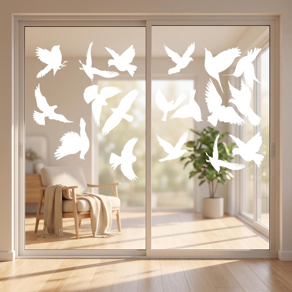 4 Stück Vogel-Fenstersticker beidseitige Aufkleber mit Silhouetten