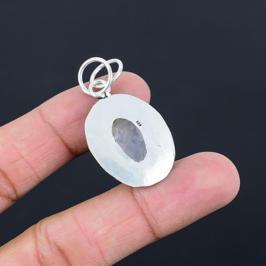 Womens day Deal Natural Rainbow Moonstone 925 Sterling Silver Daughter Pendant