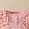Sweet Floral Long Sleeve Baby Girl Romper Dress with Mesh Skirt