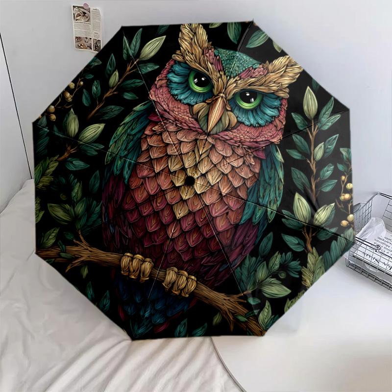 Branch Bird Pattern, Automatic Folding Umbrella, Portable and Foldable Design, 8 Ribs, a Christmas or Birthday Gift.