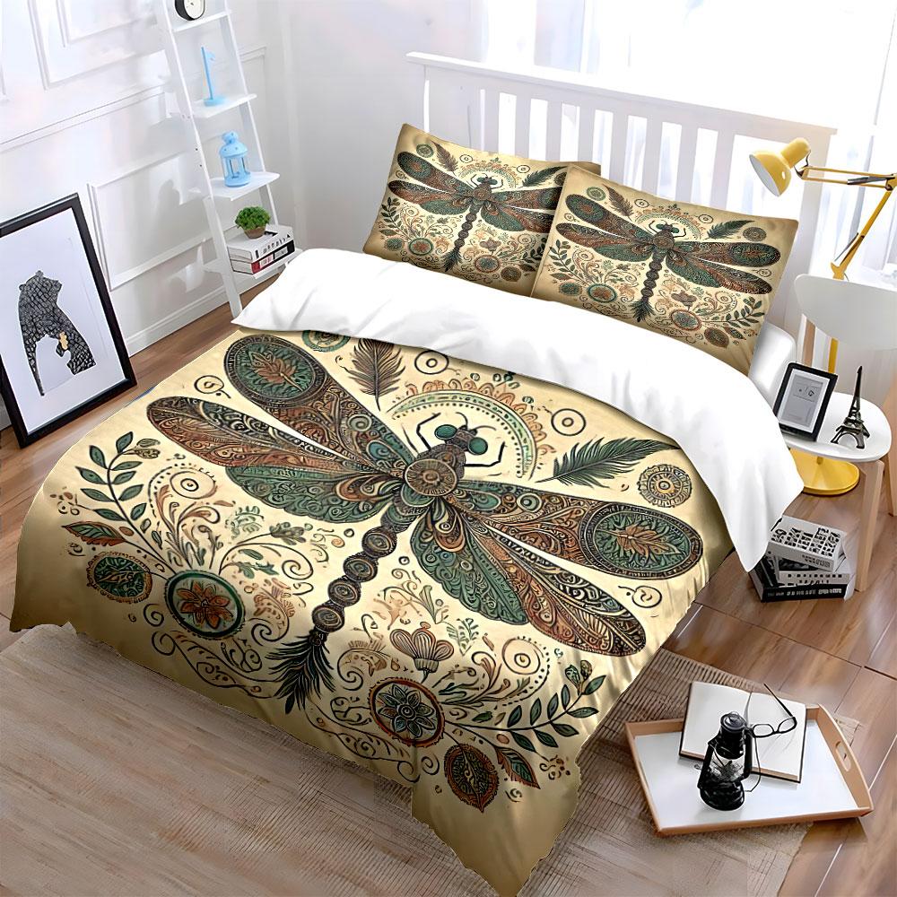"Dragonfly Pattern Decorative Art Set" Soft Skin-Friendly Bedding Set Includes 1 Duvet Cover And 2 Pillowcase Gift