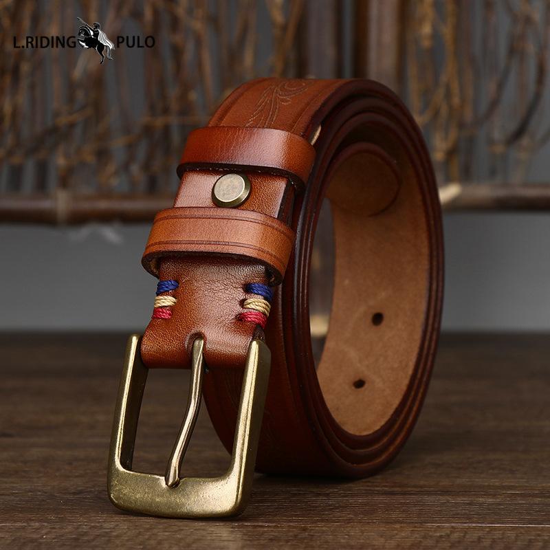 

Ремень в корейском стиле с ретро-резным узором, мужской, из натуральной кожи, чистая коровья кожа, медная пряжка, женский, универсальный 130cm