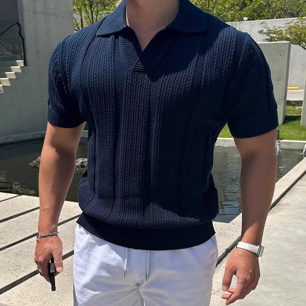 Men's High Street Summer Polo Shirt - Knitted Short Sleeve, Lapel, Cooling Pullover
