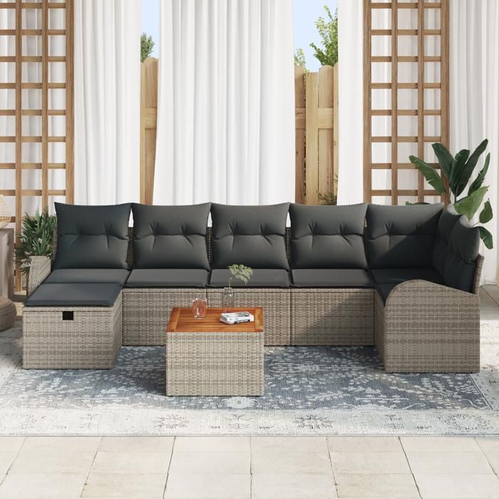 VidaXL Ensemble de Canapé de Jardin 8 Pièces Coussins Gris Rattan Poly 3359517