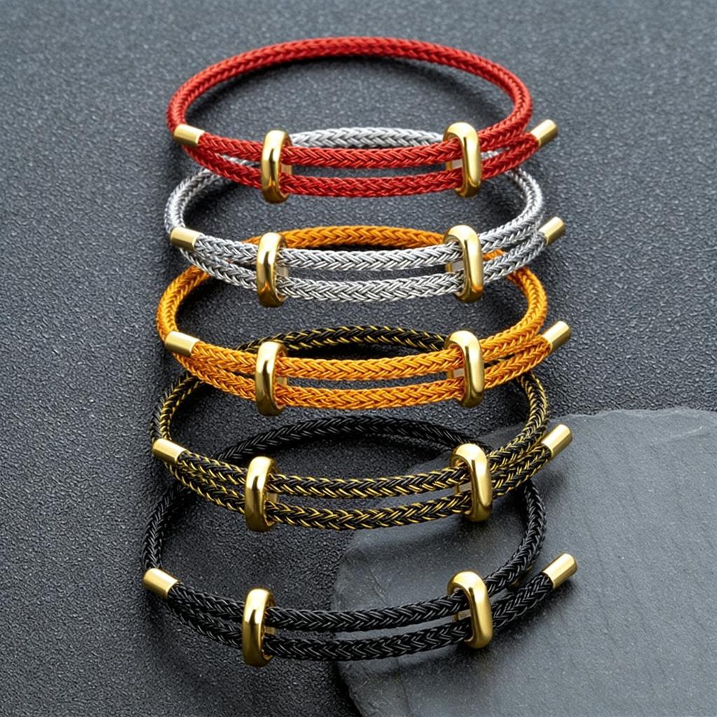 DIY Couple Bangles Adjustable Gold Plated Stainless Steel Buckle Lucky Red Woven Wire Rope Bracelets for Men Women Gifts