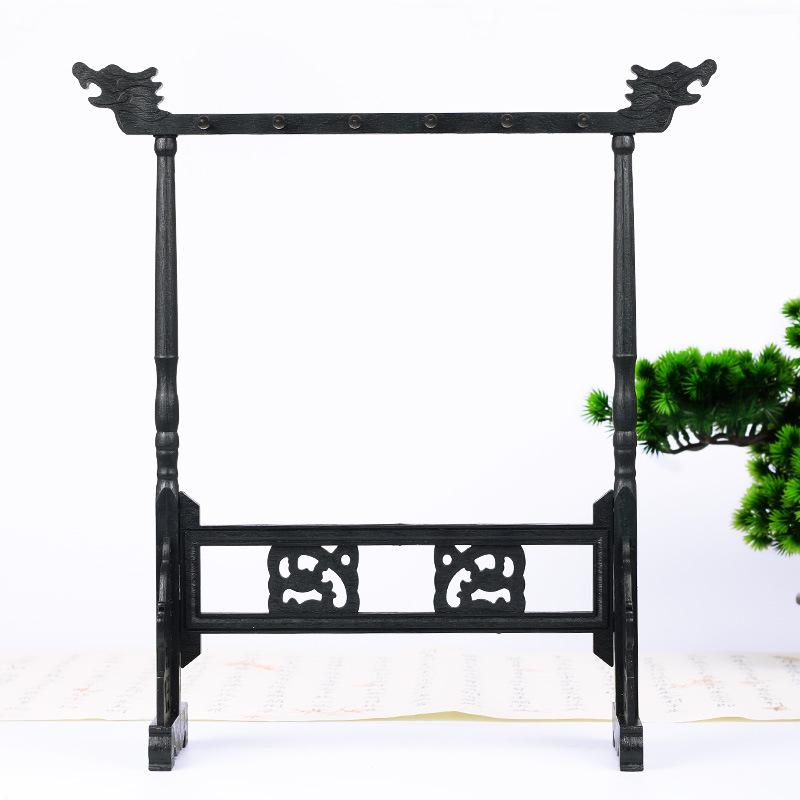 Wenge Wood Calligraphy Brush Holder Hanger Stand Rack for Chinese Painting Desk Decoration Beginner Set with Resin Base