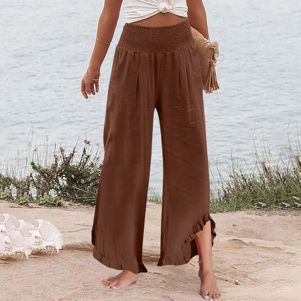Womens Palazzo Pants Summer Casual Flowy Wide Leg Trousers Beach Travel Vacation Outfits