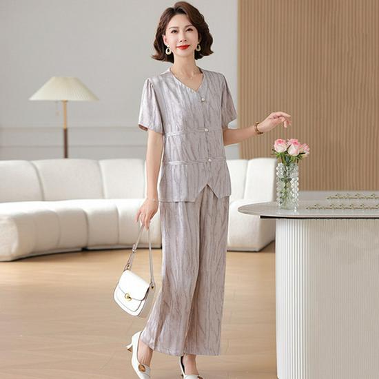 Mom's New Chinese Style Two-Piece Set: Spring/Autumn Blouse & Summer Set for Middle-Aged and Elderly Women, 2026