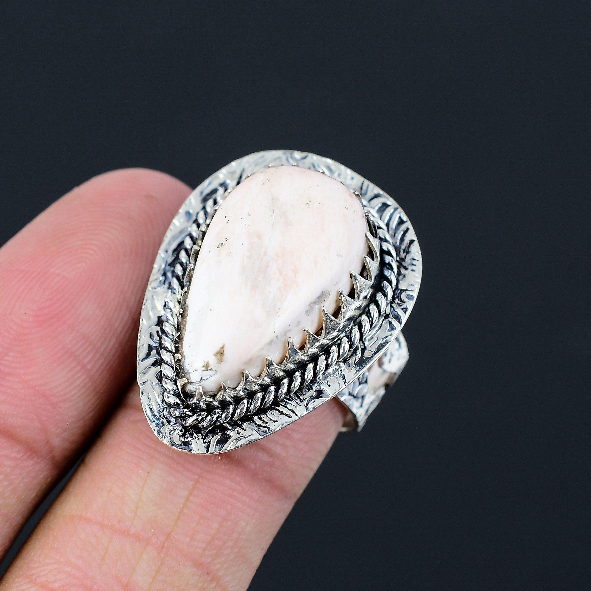 

Womens day Sale 925 Silver Pear Scolecite Gemstone Trendy Solitaire Ring Size 7 7