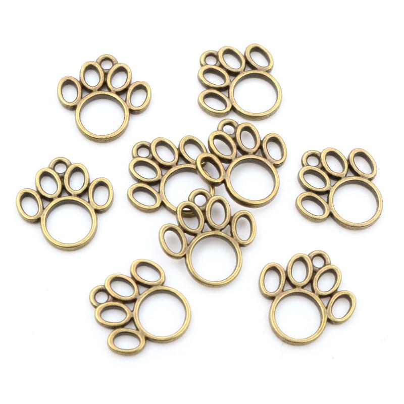

40pcs 17x16mm Bronze Antique Silver Plated Cat/Dog Footprint Handmade Charms Pendant 2026 New Style бронзовый