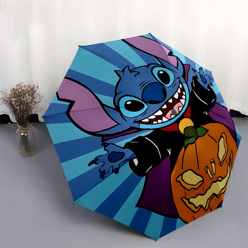 Stitch, Halloween Automatic Opening and Closing Umbrella - 8 Ribs Portable Folding Umbrella with Plastic Handle, Suitable for Leisure and Ha