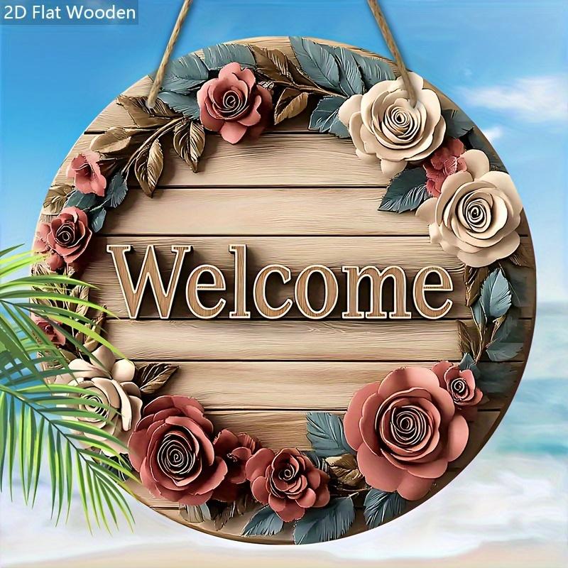 2D Flat Art Wreath Wooden Sign 1pc Welcome Wreath Round Sign, Suitable for Doorway Wall Closet Hanging Decoration Ideal Home Dec