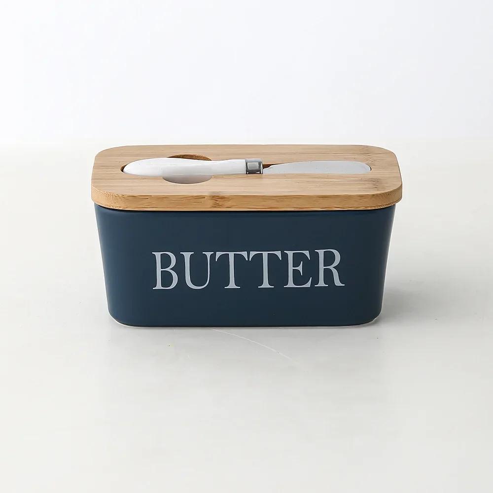 Butter Box Sealing Tool, Wood Lid Knife, Food Dish, Ceramic Keeper, Cheese Storage Tray Plate Container For Kitchen