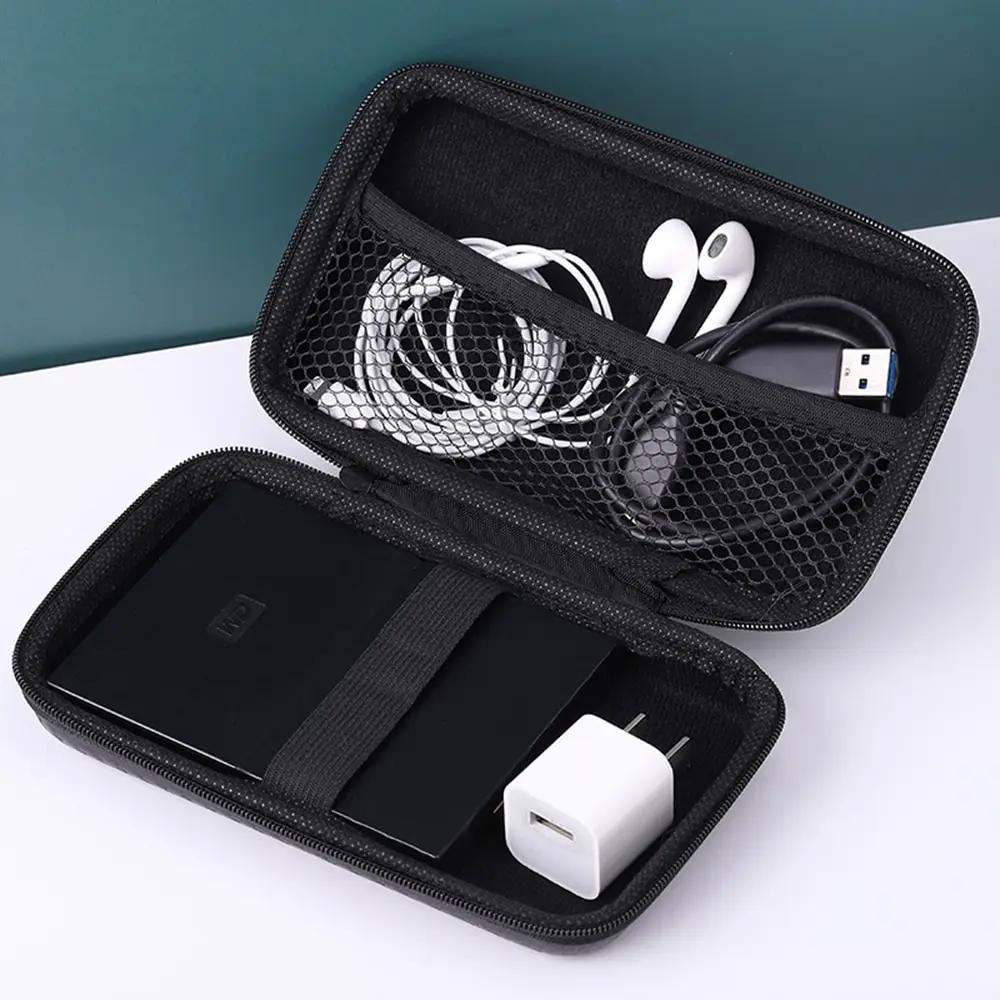Portable Hard Drive Case with USB & Cable Storage - Carbon Fiber Zipper Pouch for U Disk, Mobile Phone Charger, Data Cables