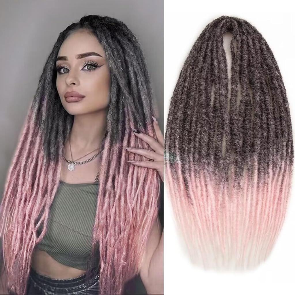 24' Dreadlocks Extensions Crochet Hair for Women 10 Strands Handmade Crochet Hair Braids 0.6cm Hippie Double Ended Dreadlock
