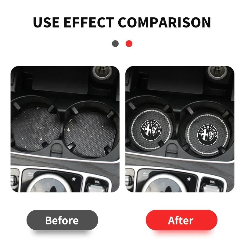 1/2Pcs Car Non-slip Water Cup Pad Diamond Rhinestone Bling Decoration For Alfa Romeo Giulia Stelvio Giulietta 156 159 147 Mito