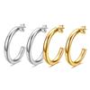 Stainless Steel 304 C-Shaped Round Earrings, Simple European/American Style, 18K Gold-Plated Titanium Studs