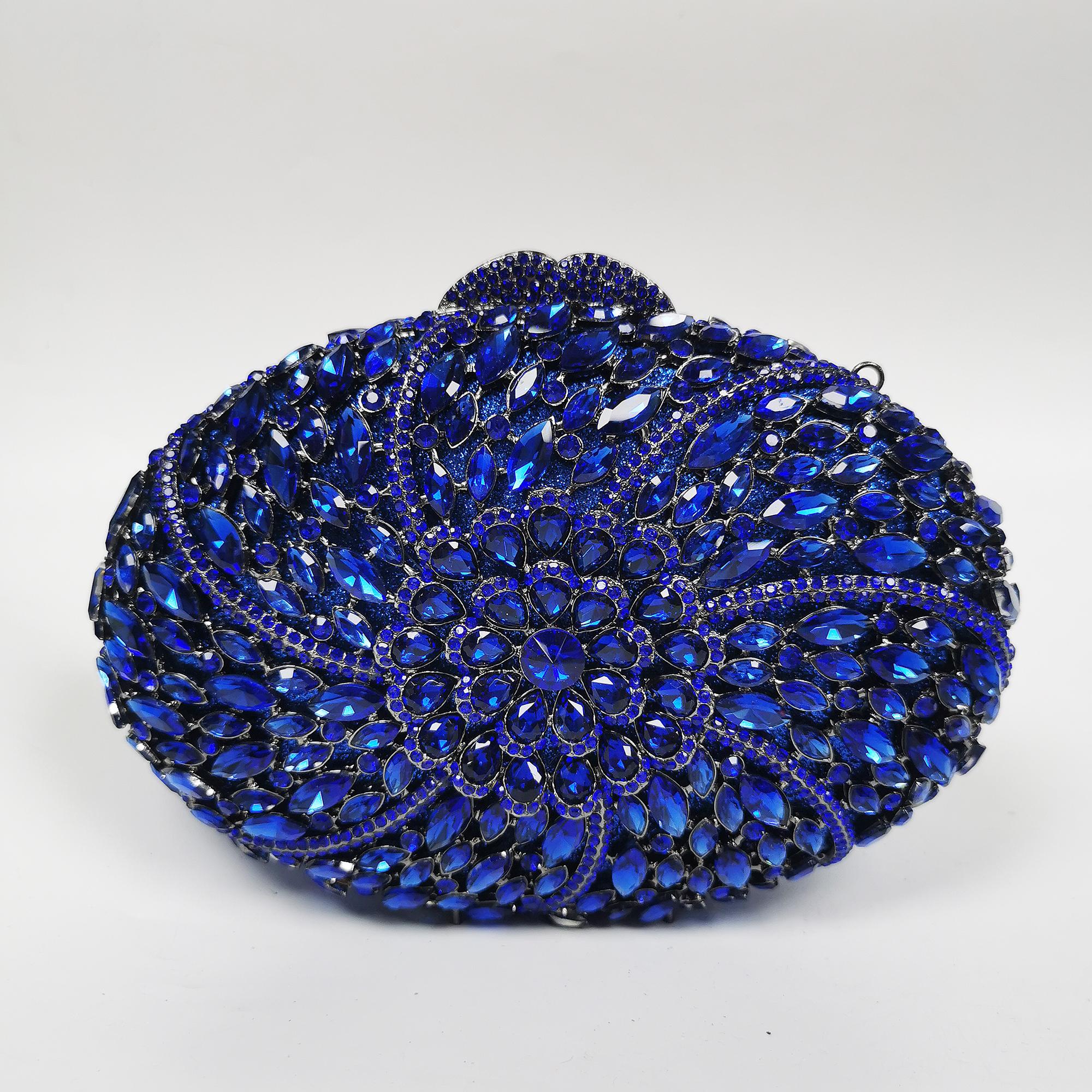 

Oval Shape Rhinestone Crystal Clutch Purse - Green/Blue/Fuchsia Women s Evening Shoulder Handbag for Wedding And Banquet 18cmX11cmX7cm