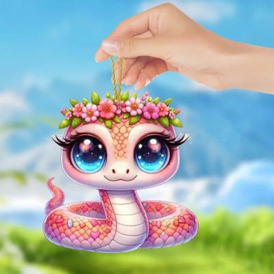 Yousheng růžový květ had přívěsek akrylový vánoční stromeček zavěšený do auta dekorace vtipný milovník hadů vánoční dárek do auta zpětná zrcátka okenní tašky