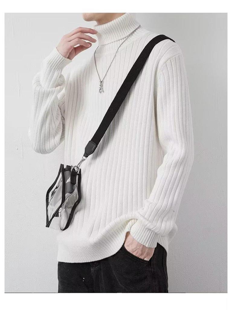 Men's Korean Style High Neck Sweater - Trendy Warm Autumn/Winter Knitwear for Casual Wear