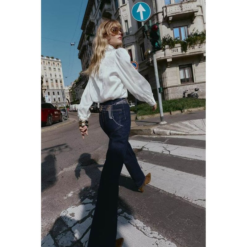 Za New Fall Women's Clothing 2025 Fashion Style Fashion Jacquard Silk Satin Texture Long Sleeves Shirt 8846588