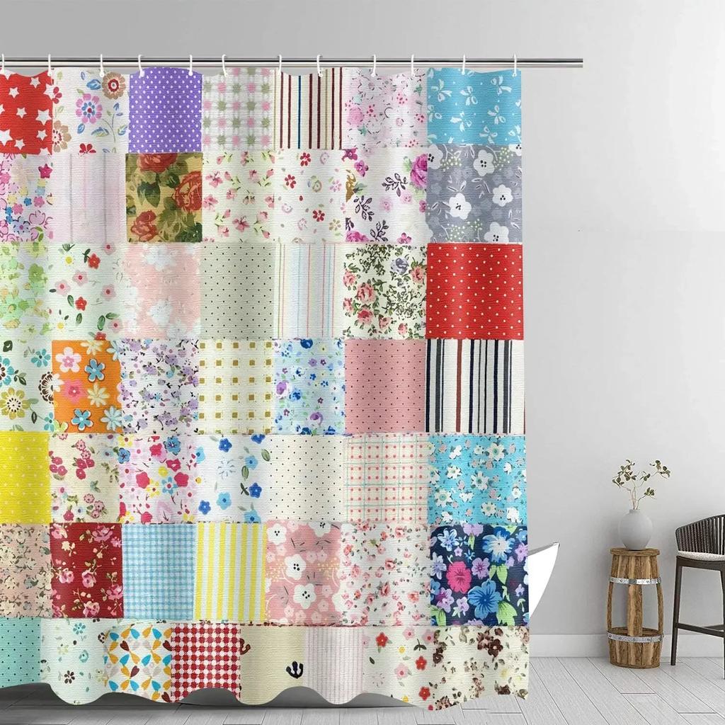 Bohemian Patchwork Print Shower Curtains for Bathroom Colorful Floral Vintage Shower Curtain Bathtubs Waterproof Fabric Screen