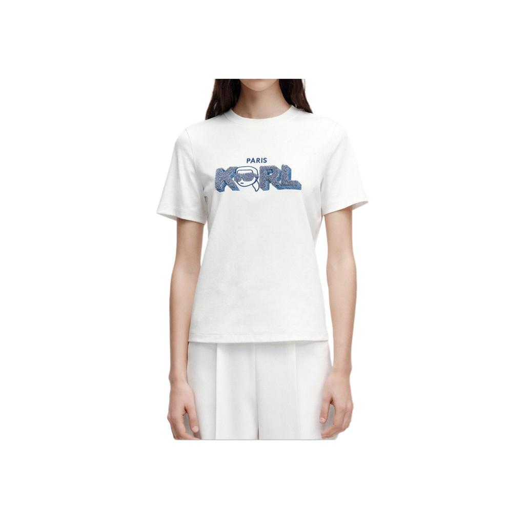 Karl Lagerfeld Commuting Outdoor Casual Lightweight Luxury Slim Minimalist Regular Fit T-Shirt Women Tops White K26L1750