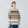 Spring and Autumn New Men's Retro Contrast Loose Striped Knitted Sweater