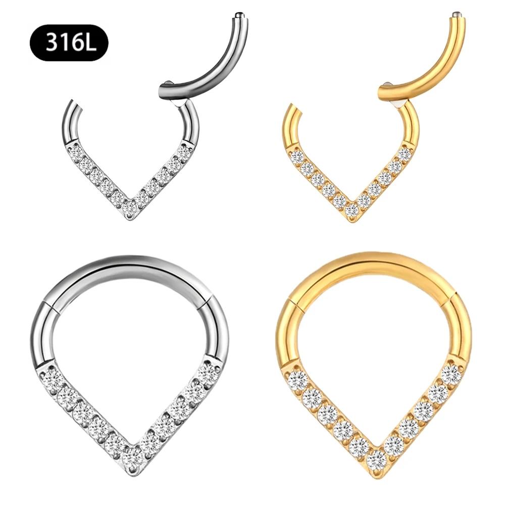Anello Segmentato a Cerniera Goccia Lacrimale Acciaio Chirurgico 316L Septum Naso Clicker Piercing Labret Labbra Cartilagine Orecchio Daith Helix Orecchino