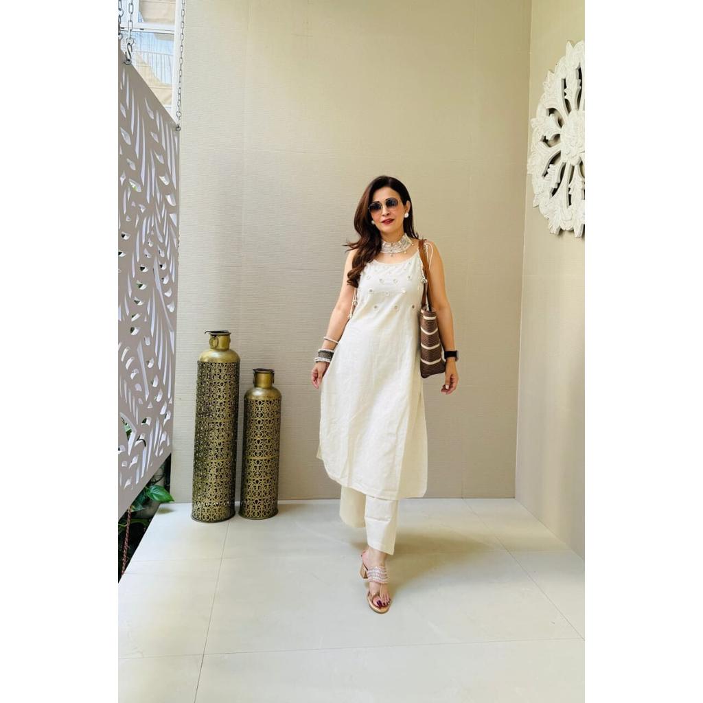 Indian Designer Cotton Slub Kurta Pant Set Women Party Wear Top Tunic Kurti SC-2164