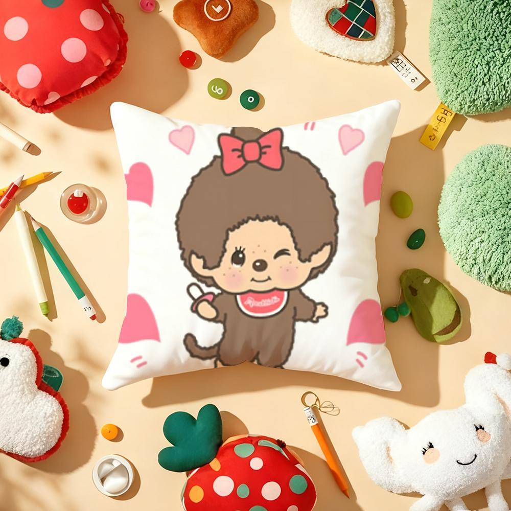 Cartoon M-Monchhichis Cushion Cover Plush Fabric Soft Double-Sided Printed Sofa Warm Winter Home Gift Pillow Cover