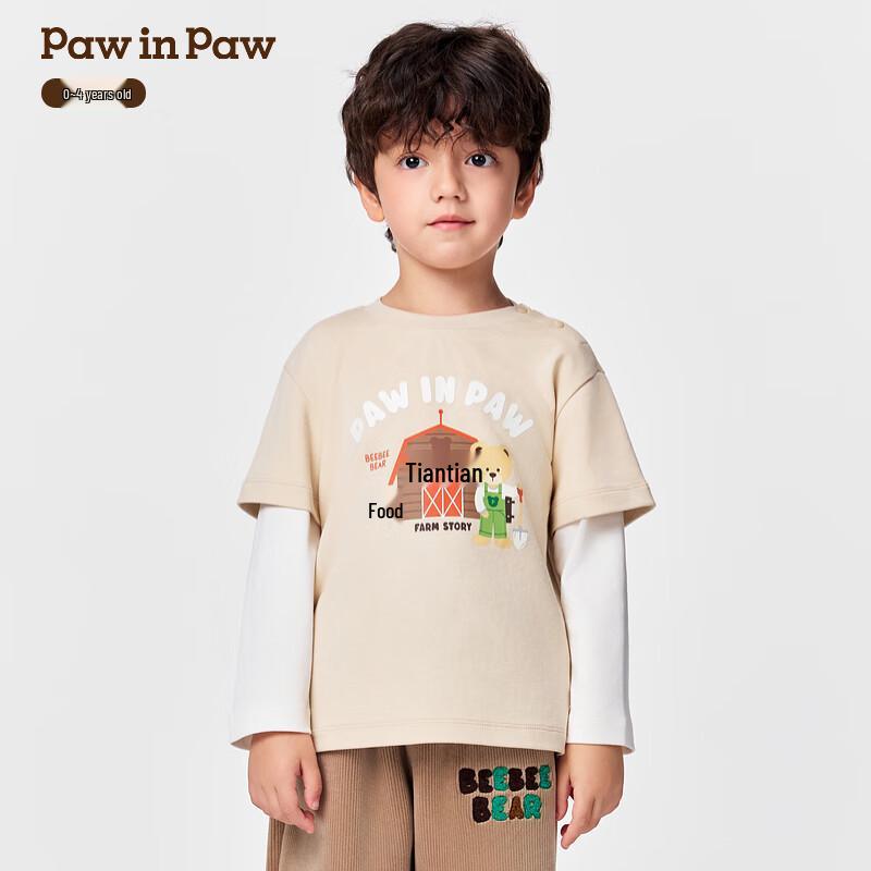 PawinPaw Boys  Cartoon Bear Faux Two-Piece Long Sleeve Tee 110