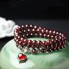 Natural Red Garnet Round Bead Multi-Strand Bracelet With Fox Charm Pendant Women Handmade Jewelry Accessory