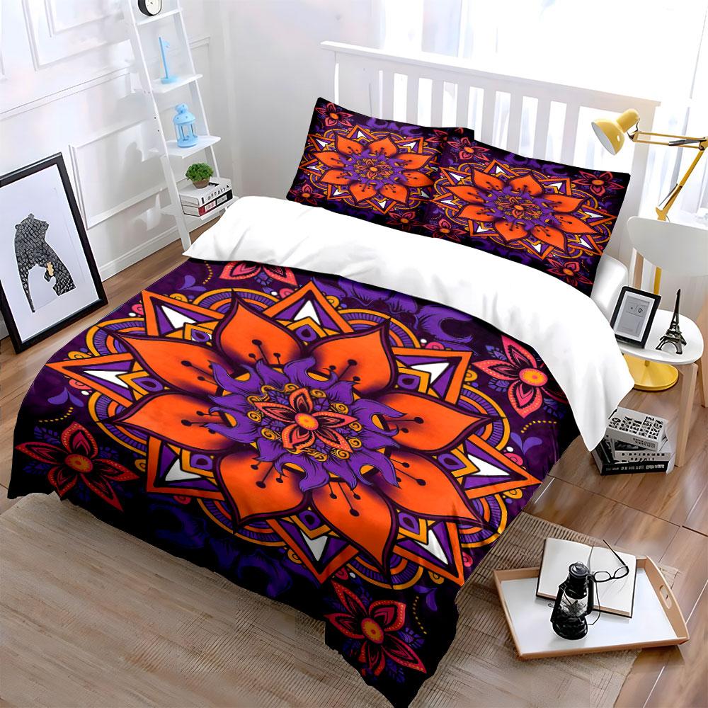 Orange and purple mandalas. Bedding sets Duvet cover sets Duvet covers Pillowcases(1* Duvet Cover 2* Pillowcases without duvet insert)