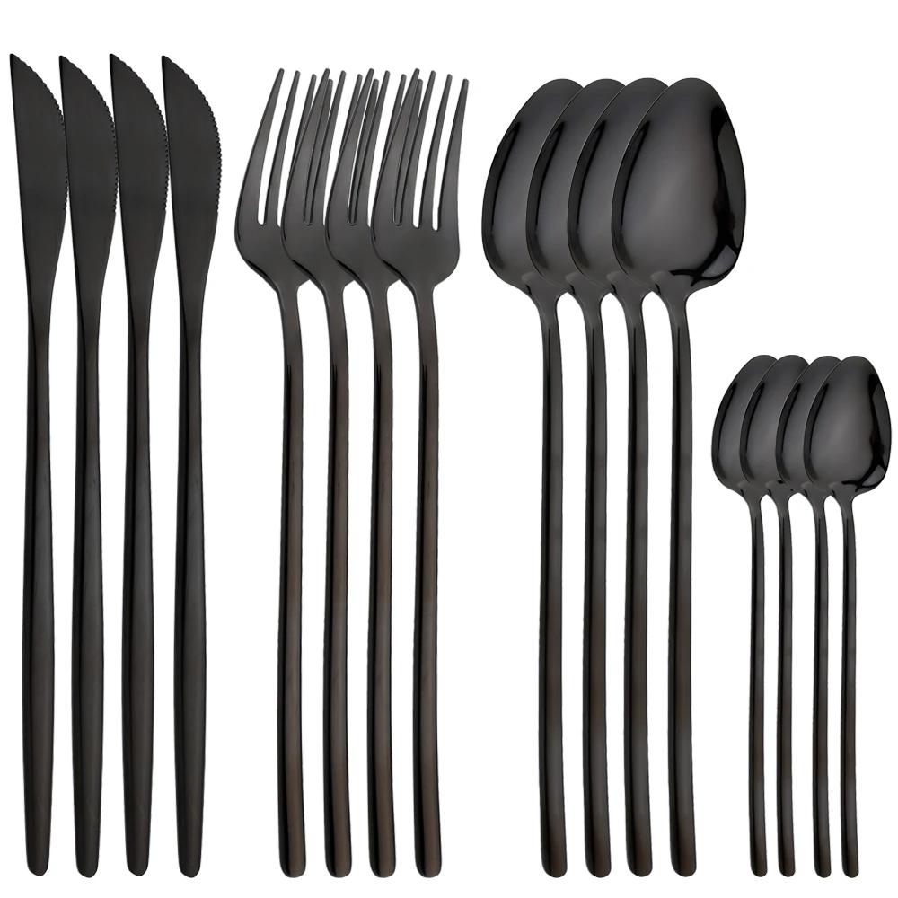16Pcs Cutlery Set Stainless Steel Gold Dinnerware Dinner Knife Fork Spoon Teaspoons Western Reusable Polished Utensils For Home