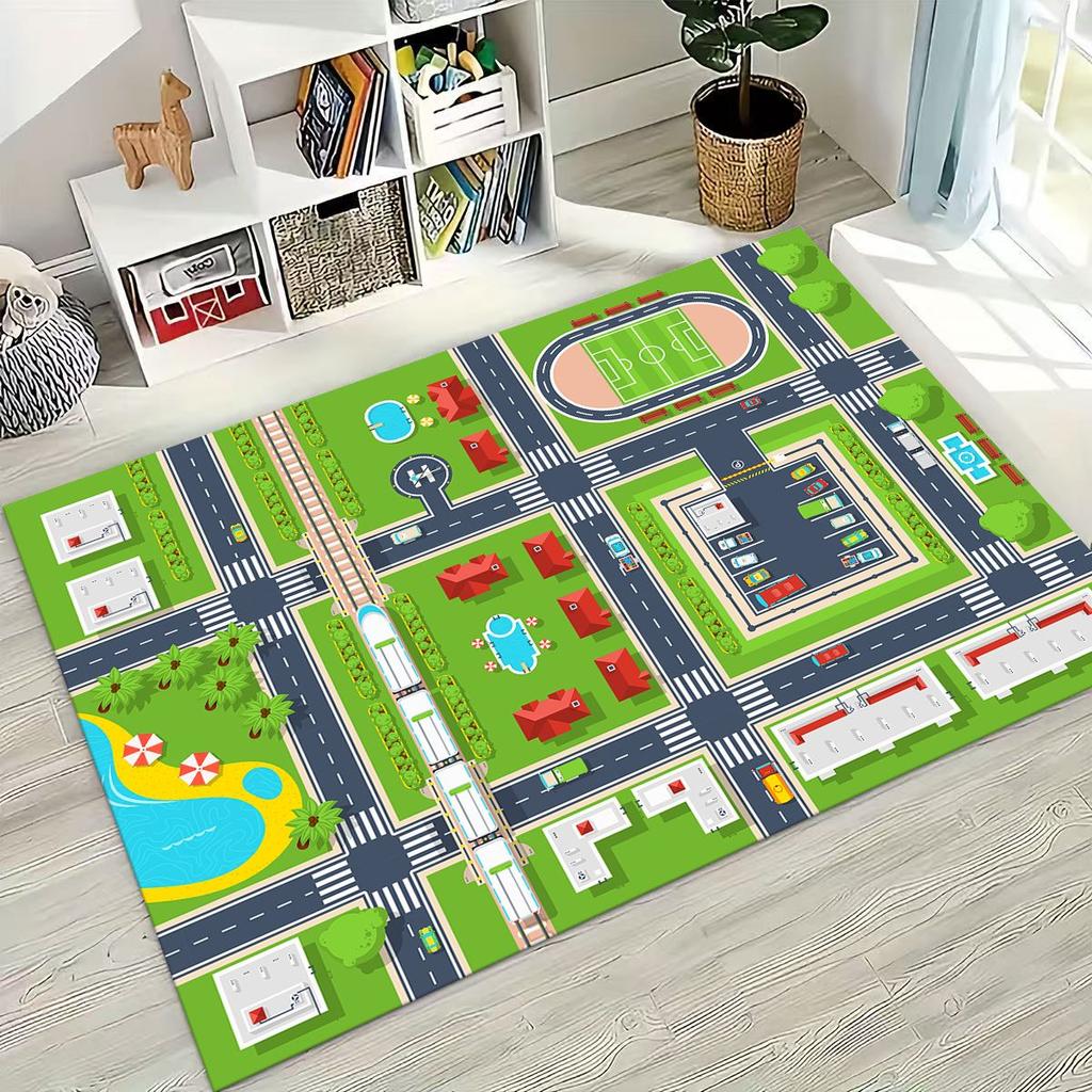 Child Urban City Road Traffic Learning Interactive Game Playroom Rug for Bedroom Living Room Sofa Home Doormat Decor,Non-slip