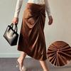 High-waisted Knotted Half-length Skirt with Vintage Pleats and Slit At The Hip, Elegant Women's Dress