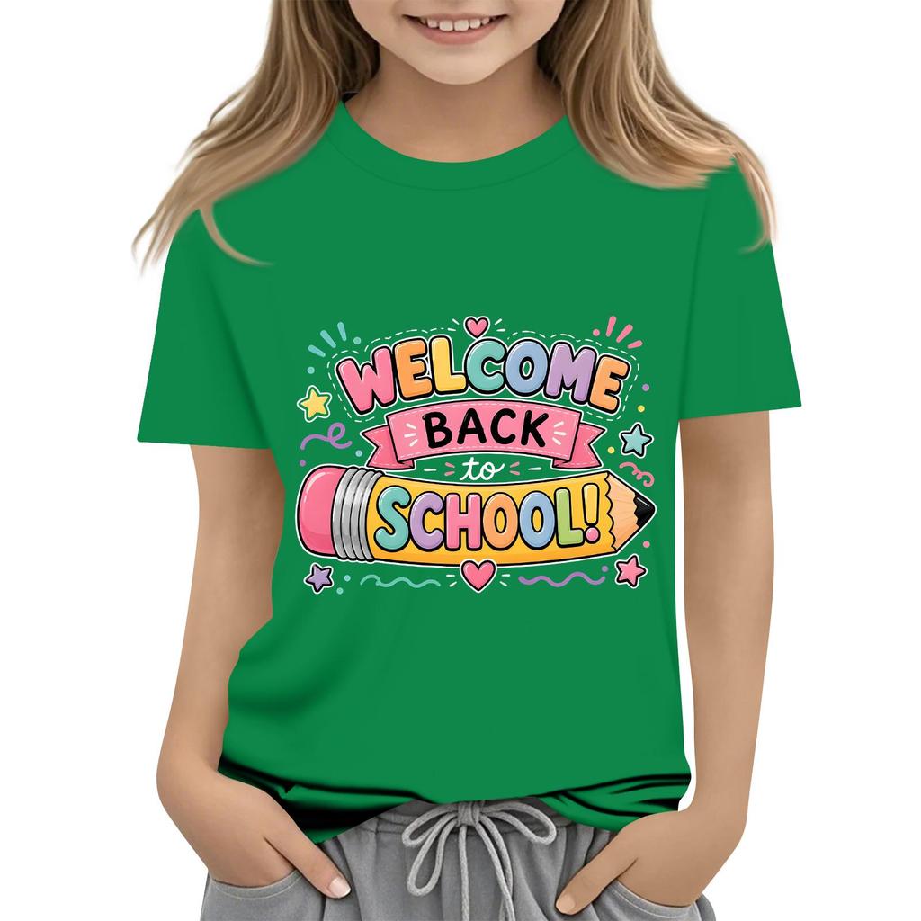 Children's Casual and Fashionable Round-Neck Printed Short-Sleeve Top for Back-to-School