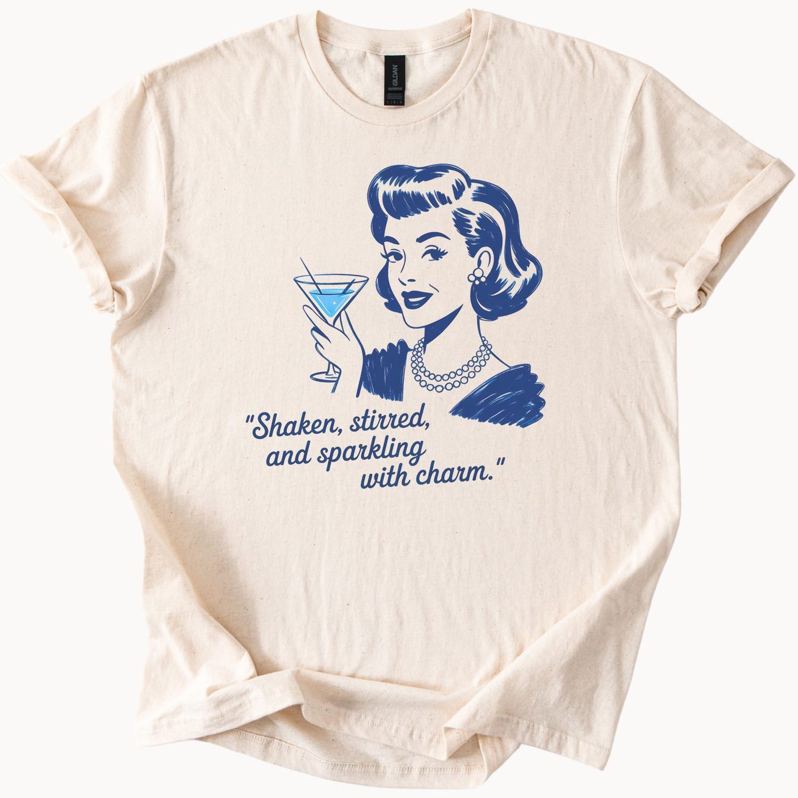 Shaken Stirred And Sparkling With Charm Retro Lady Martini Graphic Tee Funny Cocktail Shirt Classy Sassy Drink Lover Gift 140