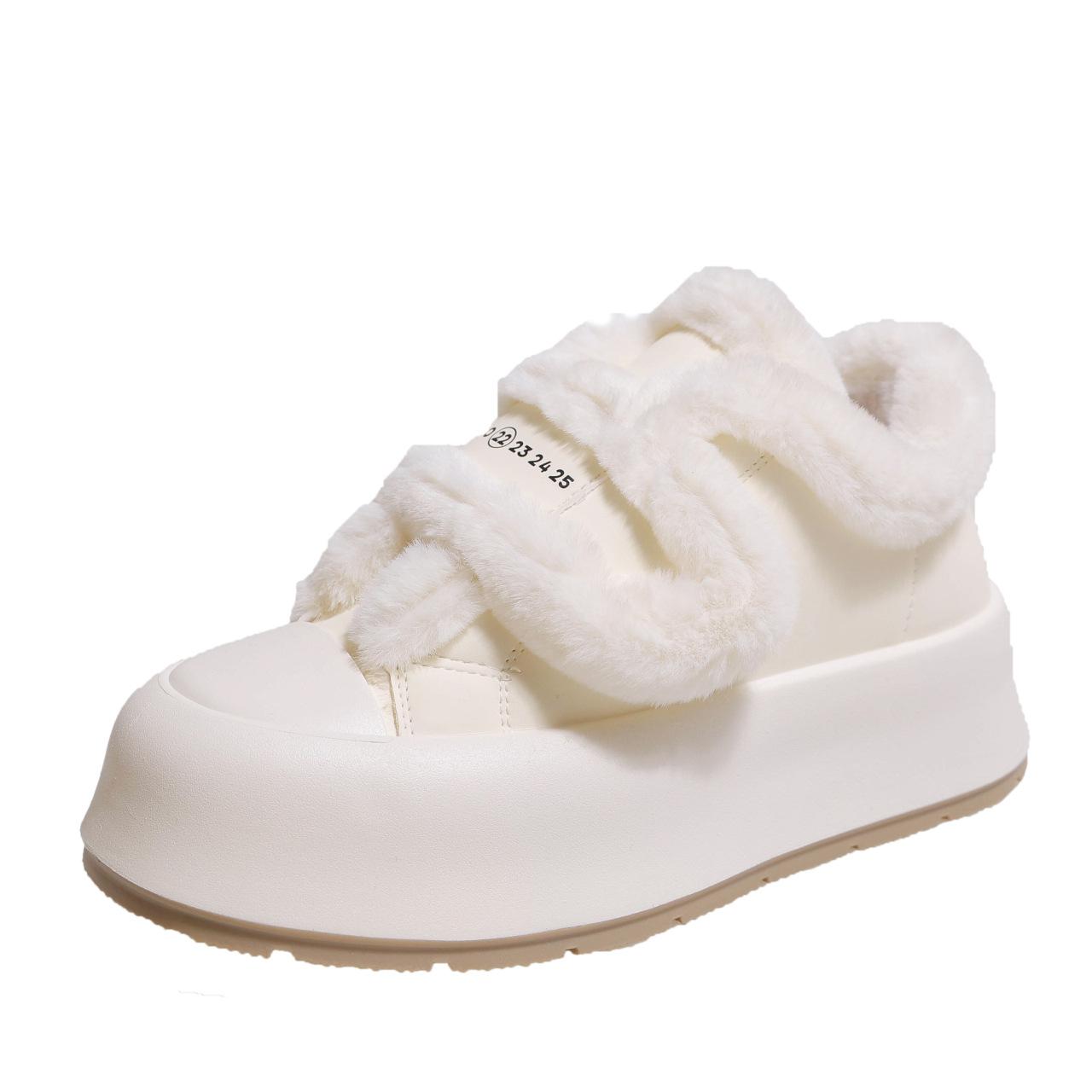 

Gu Yunshu Зима 2024 Утолщенные плюшевые хлопковые туфли Маленькие белые туфли Женские туфли-маффины на платформе Универсальные повседневные туфли для сёрфинга 35