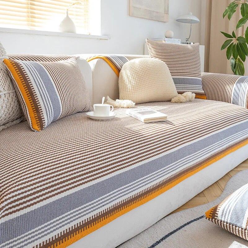 

Противоскользящая подушка для дивана, полотенце, чехол для мебели, пылезащитное одеяло, хлопковое льняное покрывало для дивана, в полоску, современная гостиная 70x70cm 1pcs