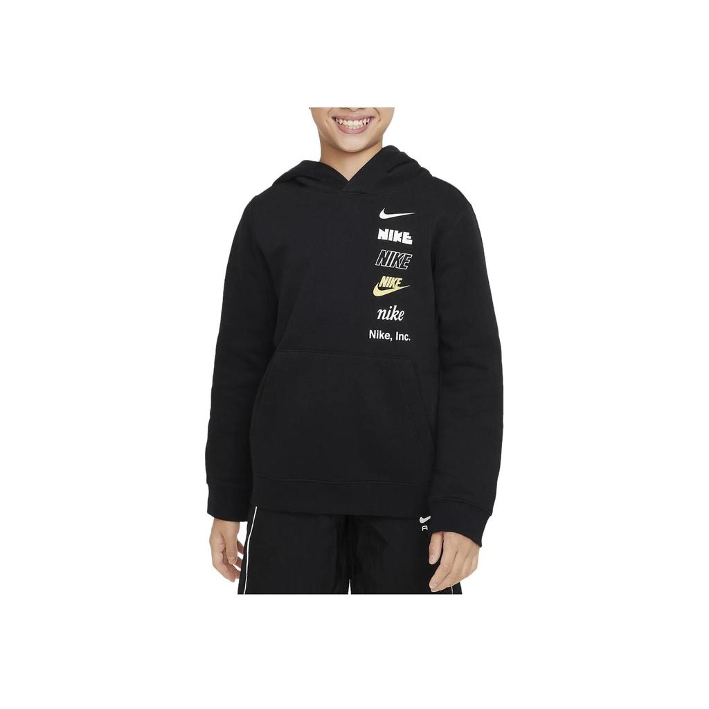 Nike Hooded Solid Color Printed Letter Sweatshirt Kids Sweatshirt Black DX5158-010