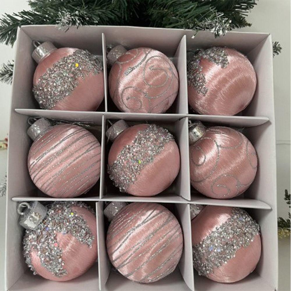 9pcs 8cm Christmas Ball Set Painted Shatterproof Christmas Tree Decoration Pendant Waterproof Delicate Hanging Ornament Gift