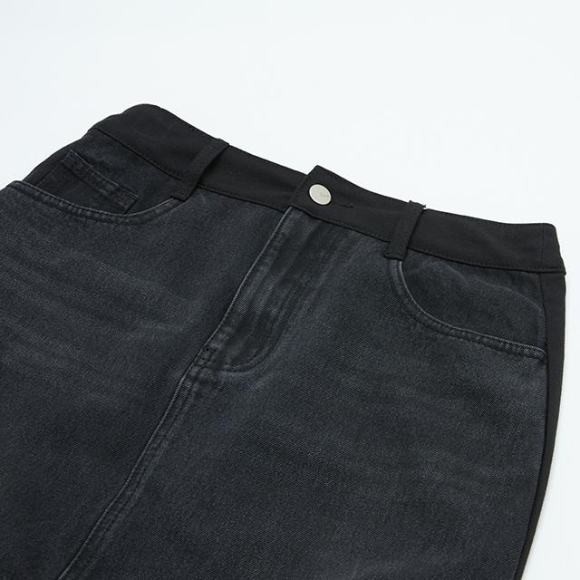 LAP Cotton Front & Back Contrast Denim Long Skirt Aq3Ds863