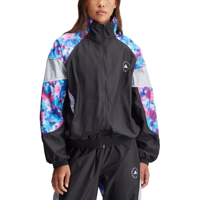 adidas Stella McCartney Kollaboration FW24 Markenlogo Mode Stehkragen Retro Sport Langarmjacke Damen Jacke Petrol Schwarz IW9848