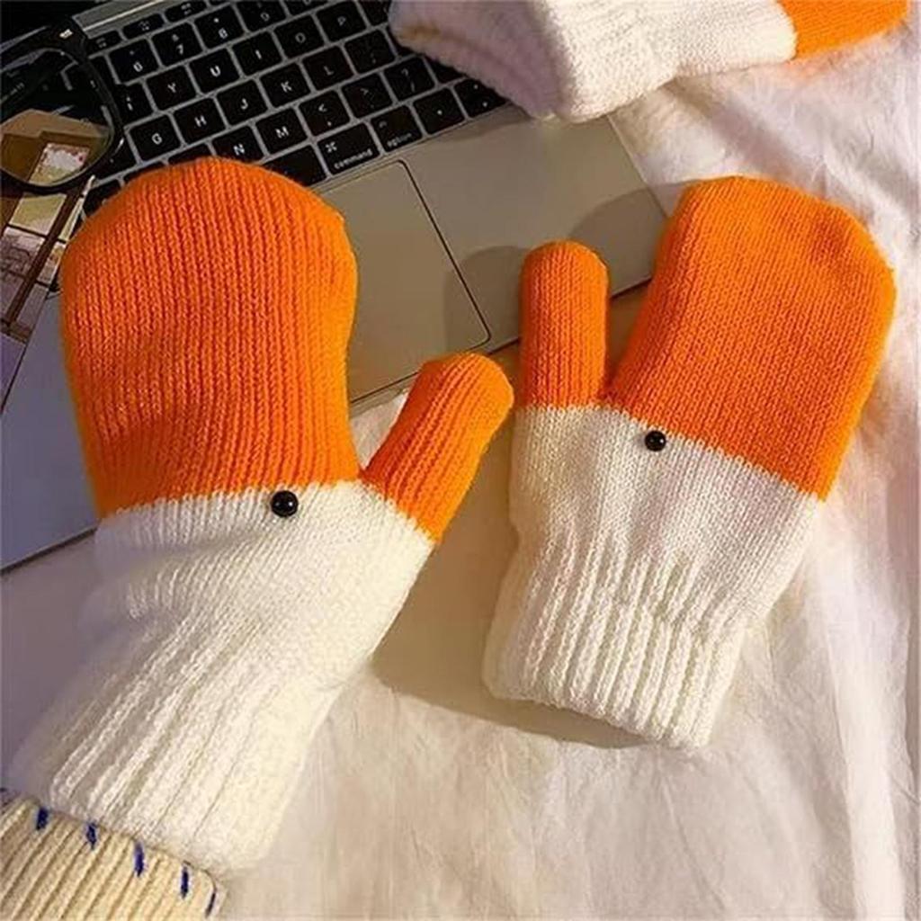 Funny Big Goose Knitted Mittens Cute Animal Fingerless Gloves Warm Soft Winter Handwear for Kids Adults Outdoors Novel Gifts