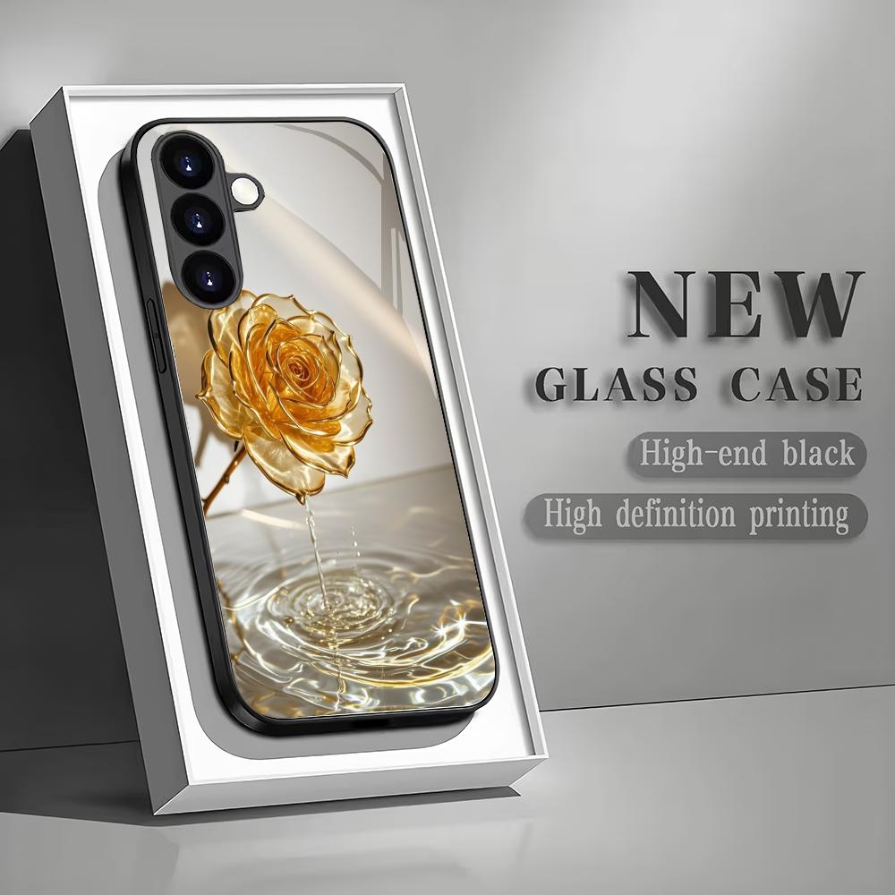 Rosenblüten Hartglas Handyhülle Geeignet für Samsung Galaxy S26 S25 S24 S23 S22 S20 FE/Ultra/Plus Anti-Drop Rückseite